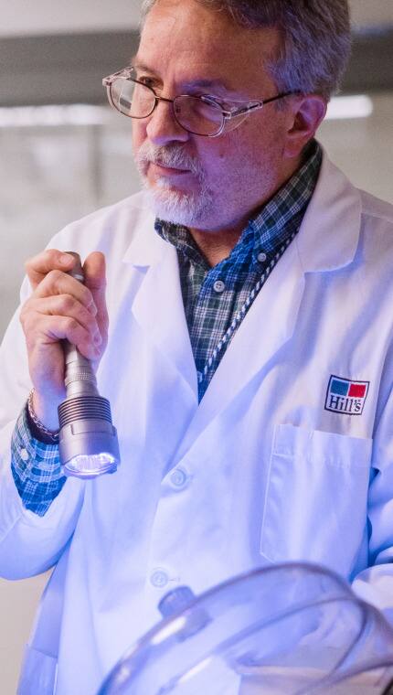 Membre de l’équipe de recherche du Centre mondial de nutrition animale montrant le laboratoire de recherche à un groupe d’enfants